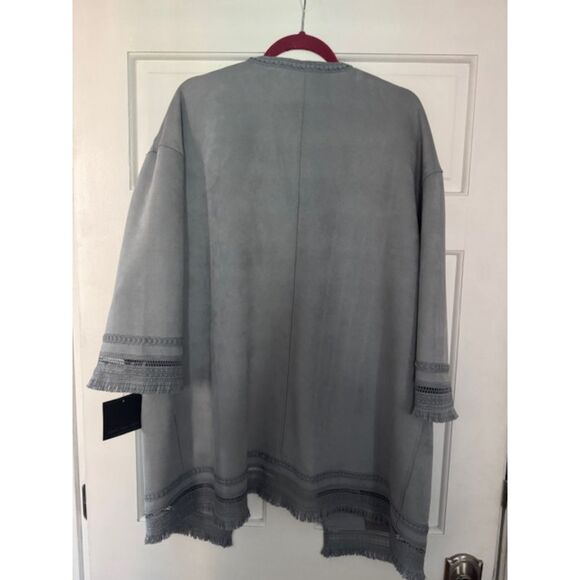 NWT Women's Mark New York long fringed cardigan, Granite, Large. - Picture 2 of 9